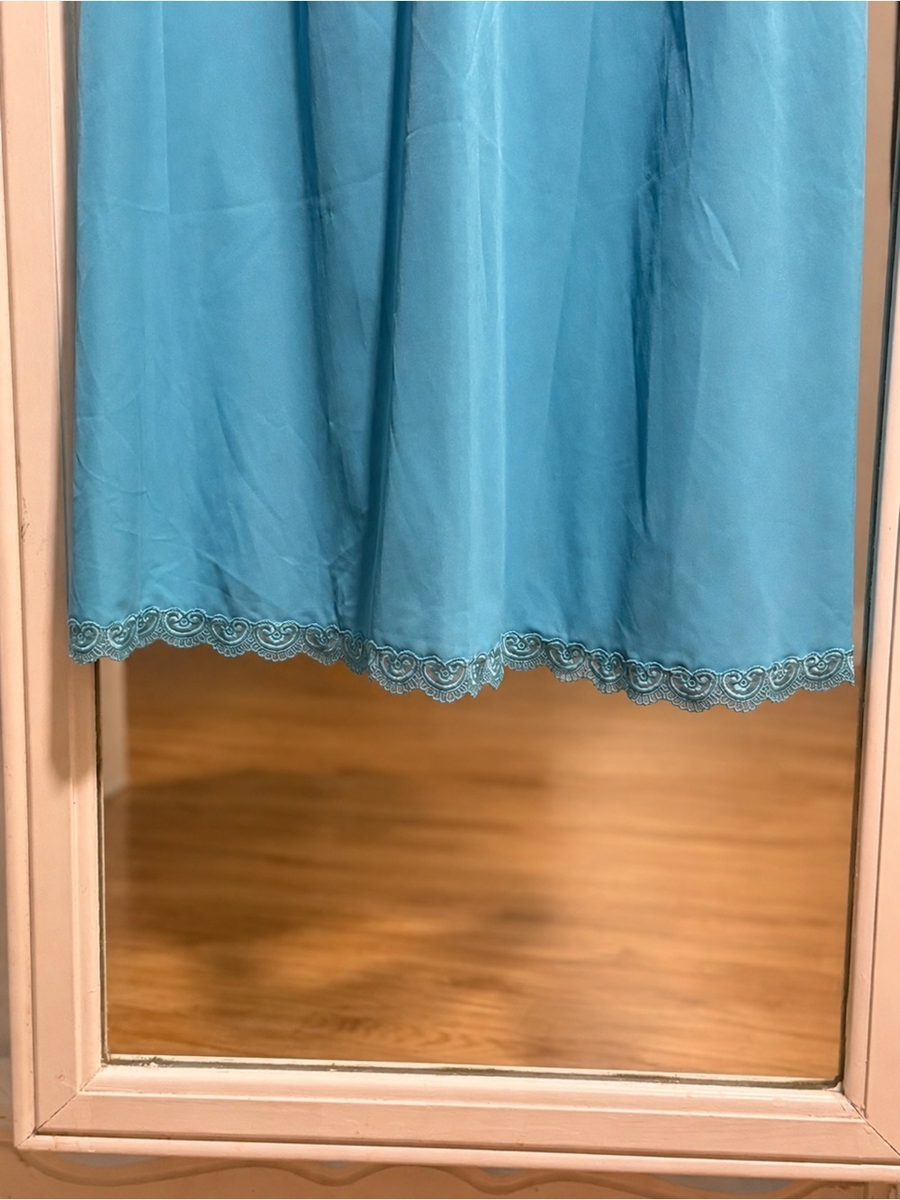 Vintage Turquoise Blue Lace Trim Slip Nightgown - Picture 4 of 5